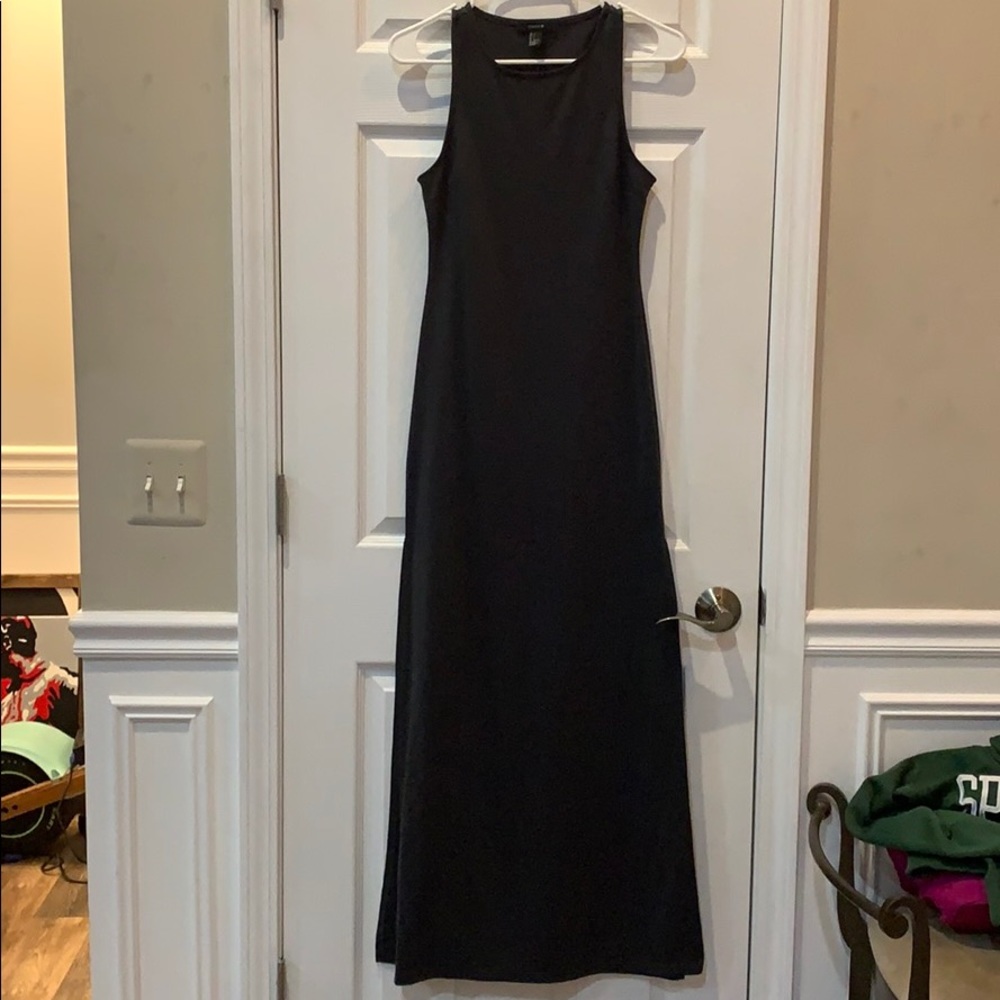 Dark Grey Maxi A-line dress with a high-thigh slit